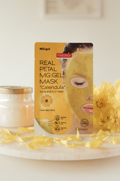 Caléndula real petal MG:GEL mask – Mascarilla de mg:gel calmante con pétalos de caléndula