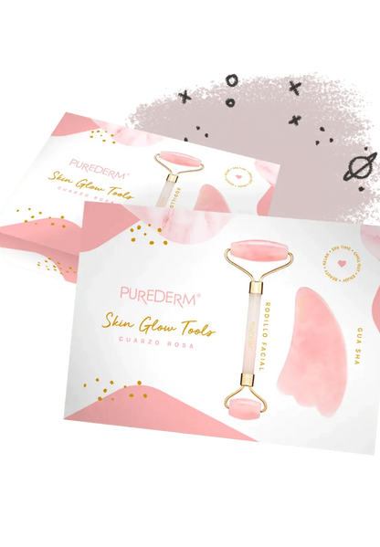 Skin glow tools – Rodillo facial y gua sha de cuarzo rosa